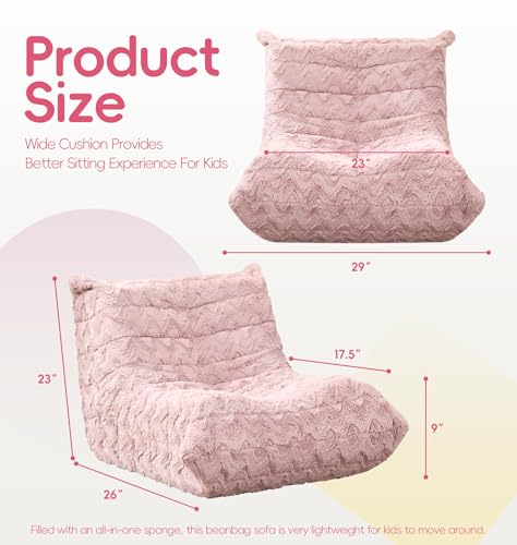 Image of Hobestluk Medium Bean Bag Chair Faux Fur Fabric BeanBag Couch for Playroom | Pink Chevron,Ergonomic Design,Memory Foam,Strong Supportive,No Assembly Required,Decorative Style for Living Room Bedroom