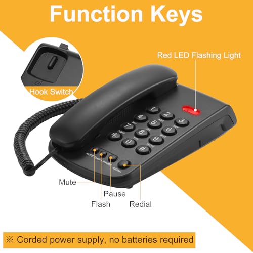 Téléphone fixe filaire noir facile à utiliser avec gestion du volume Uvital
