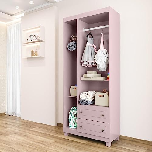 Guarda Roupa Infantil 3 Portas 2 Gavetas Údine Retro Rosa