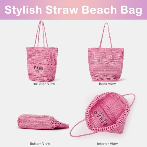 Bolso tote de paja para mujer, bolso de hombro tejido a mano, grande, estilo hobo, ideal para verano, vacaciones y viajes miniatura 4
