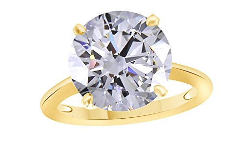 Jewel Zone US Round Cut White Cubic Zirconia Anniversary Solitaire Ring in 14k Gold Over Sterling Silver (3 Carat)