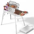 Electactic Food Grade 304 Stainless Steel BBQ Grill Table fits 20'' Tabletop Griddle, Outdoor Grill Table with 4 Foldable Legs, Portable Grill Stand for RV, Camping, Tailgating