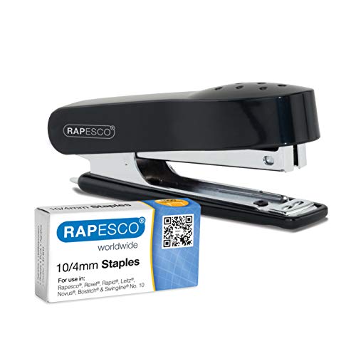 Rapesco 1573 Grapadora No.10 Mini y 1000 Grapas de 10/4 mm, Capacidad para 12 Hojas, Negro