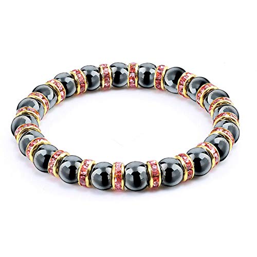 Bracelet perles d'hématite noire et yoga mantra rose pour homme et femme, bijoux de 20cm