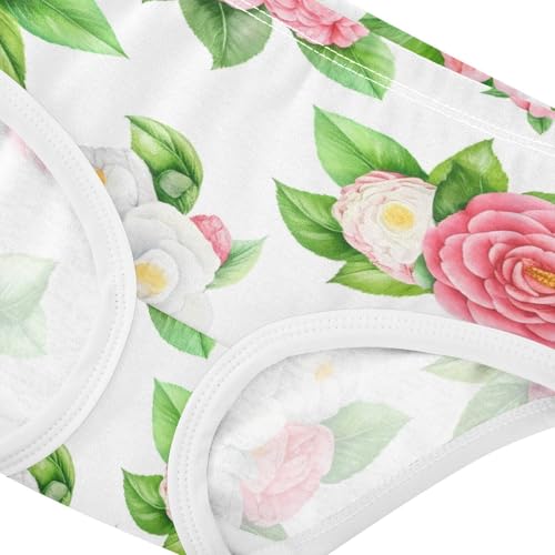 Watercolor Pink White Camellia Flowers Toddler Underwear Custom 2t Cotton Little Girl Panties Print Kids Undies Briefs4