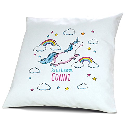 printplanet Kopfkissen mit Namen Conni - Motiv Sei EIN Einhorn, 40 cm, 100{12ed017b30b2ab51d88047e1fdb33c76adb96135f6e503e494f742e7d70a5dc6} Baumwolle, Kuschelkissen, Liebeskissen, Namenskissen, Geschenkidee