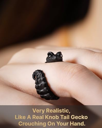 COPPERTIST.WU Knob Tail Gecko Ring Black Rings Lizard Gecko Rings Animal Jewelry Gift for Women Men Reptile Lovers3