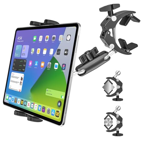 Kolasels Clamp Tablet Holder & iPad Clip for Square and Round Tubes Heavy Duty Metal Tablet Mount for Golf Carts Tractor Excavator Bulldozer Loader Crane Forklift Boat Fit for 4-13 Devices