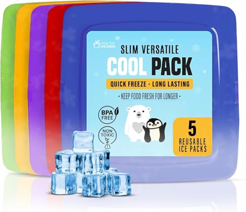 Healthy Packers Mochilas de gelo finas reutilizáveis para lancheiras crianças e adultos | Pacotes de freezer finos de longa duração para refrigeradores, caixas Bento, lancheiras, viagens, refeições