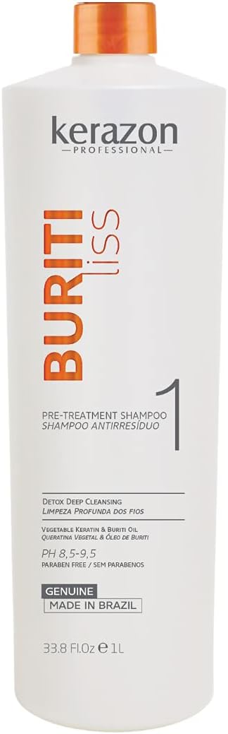 Brazilian Keratin Pre Treatment Shampoo Clarifying Anti-residue 33.8oz/1L Buriti Liss by KERAZON