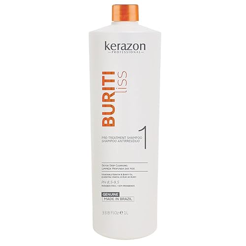 Kerazon - Champú para pretratamiento con queratina brasileña, clarificante, antirresiduos, 33.8 oz/1 litro, Buriti Liss