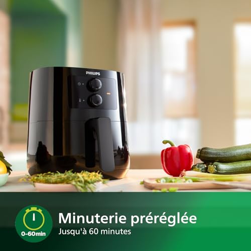 Philips Essential Airfryer, Poêle De 4,1 Litres, Friteuse Sans Huile, Technologie Rapid Air, Application HomeID, Contrôle De l'Heure Et De La Température, Noir (HD9200/90)
