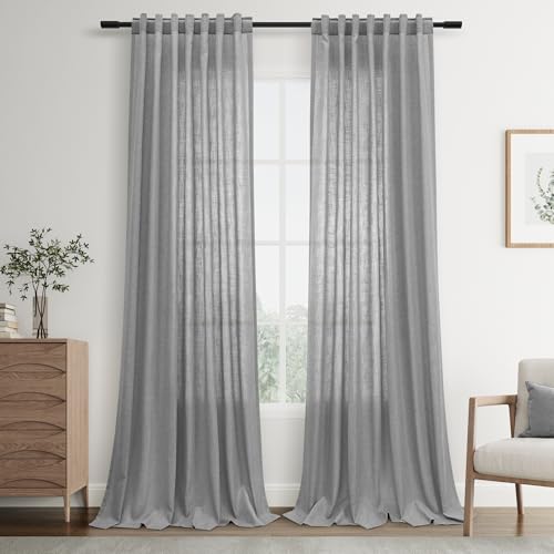 Joywell Extra Long Linen Curtains 108 Inches Long for Living Room Grey