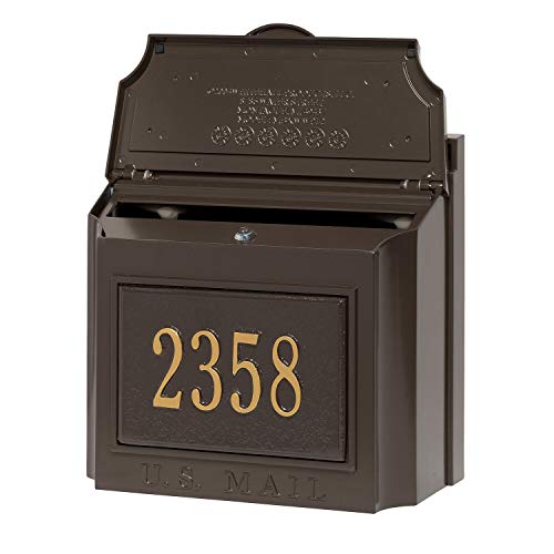 Whitehall Custom Wall Mount Mailbox, Personalized House Number Mail Box, Aluminum Locking Mailbox - French Bronze/Gold #TOP1