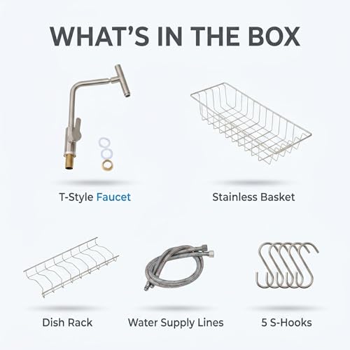 Image of Freestanding Stainless Steel Utility Sink with Hot & Cold Pull-Out Faucet, Large Capacity Laundry Sink with Storage Shelf & Drain Kit for Garage Kitchen Backyard Commercial Use