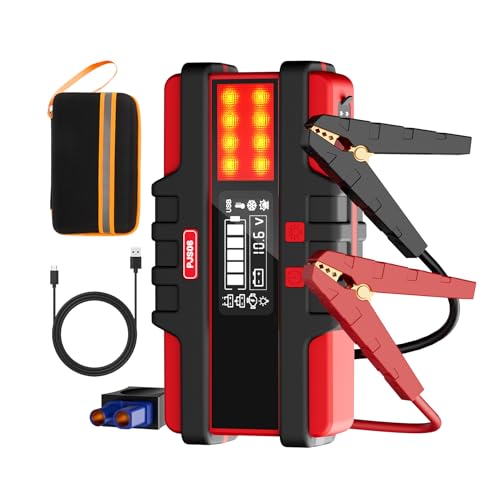 SAFEMATE PJS06 2500A Car Battery Jump Starter, Portable 12v Battery Booster, Jump Box and Charger, with Voltage Detection, Built-in Protection and LED Warning Light for 8.0l Gas and 6.5l Diesel