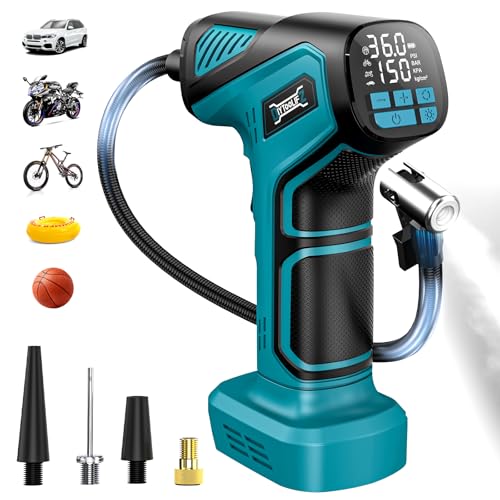 Image of DIYtoolifz 150PSI Cordless Tire Inflator Compatible with Makita 18V Battery | Portable Air Compressor Pump Car Tire Pump with Digital Pressure Gauge & LED Light for Auto, Motorcycles, Balls (Tool Only)