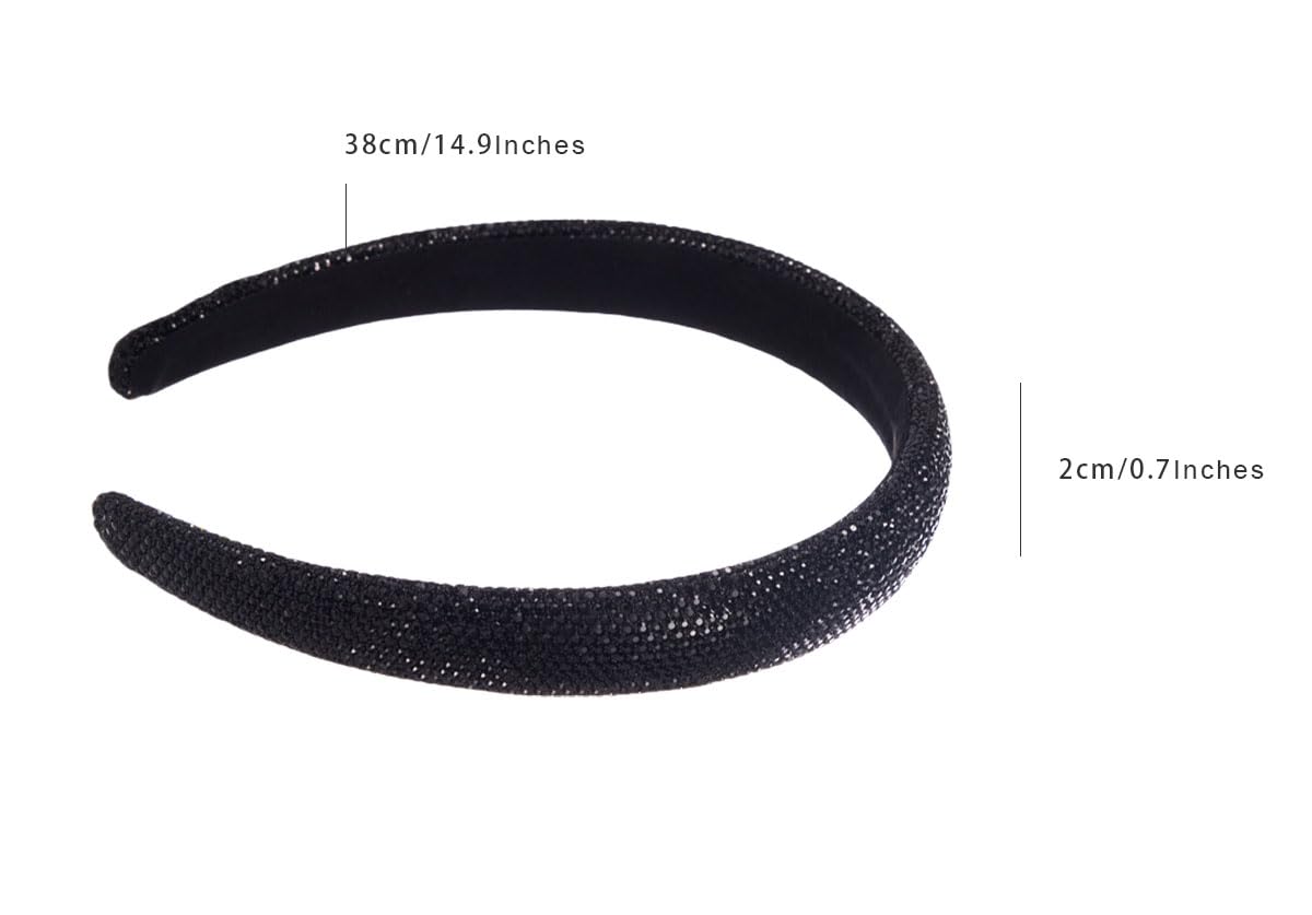 Black Hair Bands Non-Slip Rhinestone Embellished Hairbands Padded Wide Head Band for Women 26520, Black B - Image 2