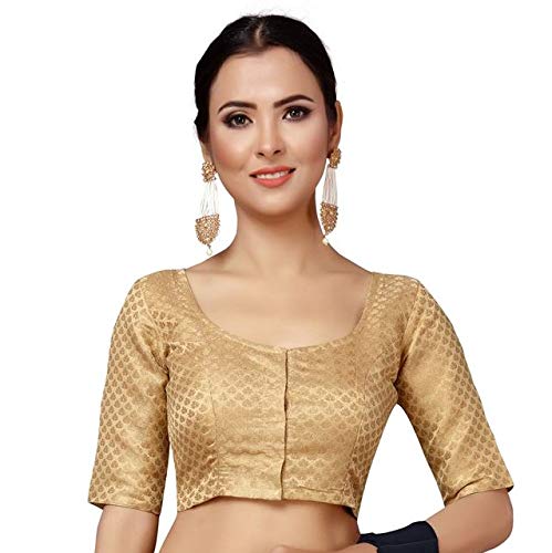 Image of Studio Shringaar Women's Zari Brocade Stitched Elbow Length Sleeves Saree Blouse