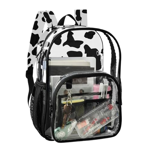 Clear Backpack for School Cow Print Pattern Transparent Bookbag Heavy Duty See Through Backpack for School Work2