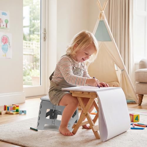 Image of Dyforce 9 inch Folding Step Stool for Kids and Adults, Collapsible Light-Weight Foot Stools Foldable for Toddler, Kitchen, Bathroom, 300 lb Capacity (Grey)