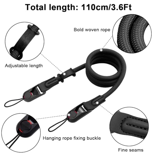 Image of ZORBES110cm Camera Shoulder Strap, Camera Nylon Sling Rope, Hands-Free Nylon Braided Crossbody Strap for DSLR /Mirrorless Cameras Quick-Release Camera Sling Strap, Secure Round Rope Strap (Black)