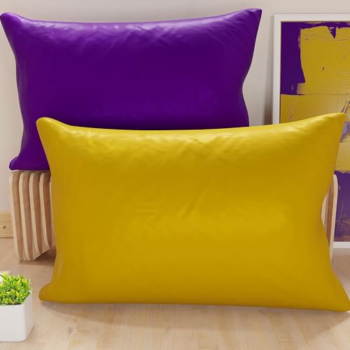 PETTI Artigiani Italiani - Coppia di Federe Cuscino 145x40 cm in Microfibra, Cuscini Arredo Camera da Letto, Divano, Set 2 Fodere Copricuscino, Federa Double Face Viola Giallo Ocra
