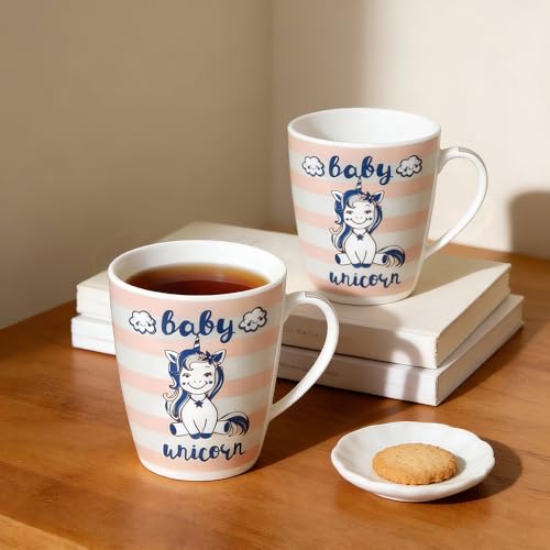 Image of U.P.C.Milk Mug Set of 2 | Ceramic & Bone China Coffee Milk Cups | Designer Printed Tea Coffee Mug Set | Large Capacity Milk Mugs | Microwave Safe Cup Set | Drinkware Gift Set (Baby Unicorn-Pink)