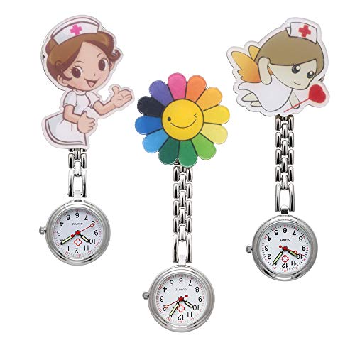 Uhren Krankenschwesteruhr Set Pulsuhr FOB Uhr Pflegeruhr Krankenschwester Ärzte Muster Schwesternuhr Brosche Taschenuhr Analoge Quarzuhr (Set4(3