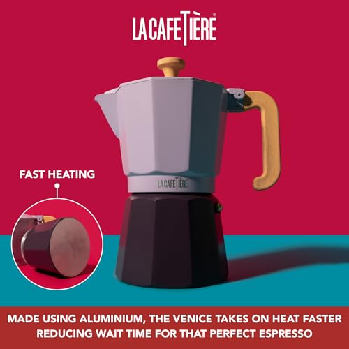 La Cafetière Espresso Pot 6 Cup Purple Colour Two Tone, Made From Aluminium, Compatible With Gas, Electric, Ceramic Hobs, Traditional Italian Espresso Pots, Easy-To-Clean, Handwash Only, 290ml