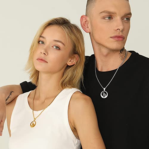 Colar de lobo U7 com corrente tipo trigo, ajustável, em aço inoxidável, com pingente redondo vazado