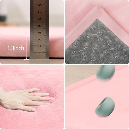 Image of ACOMOPACK 1.3 inch Thick Baby Play Mat for Floor,50x50 Elasti-Foam Playpen Mat for Kids,Infants,Toddlers, Ultra Soft Crawling Mat with Non-Slip Bottom,Tummy Time,Nursery Rug,Yoga,Tatami(Pink)