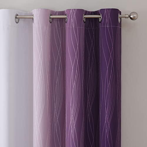 Estelar Textiler Purple and Greyish White Blackout Curtains 54 Inch Length, Light Blocking Gradient Grommet Drapes for Living Room, Thermal Insulated Ombre Curtains for Bathroom,52Wx54L,2 Panels