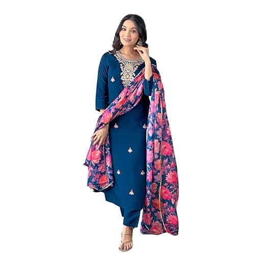 Naixa Women’s Rayon Embroidered & Printed Straight Kurta Set with Pant & Dupatta