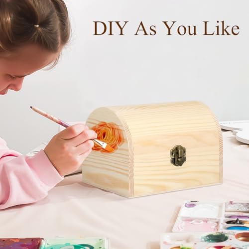 Image of DOITOOL Wooden Box with Hinged Lid 6.3x4.5x4.7 Inch Unfinished Wood Treasure Chest for DIY Crafts & Gifts, Small Wooden Jewelry Storage Box, Plain Pinewood Keepsake Case for Home Party Wedding Decor