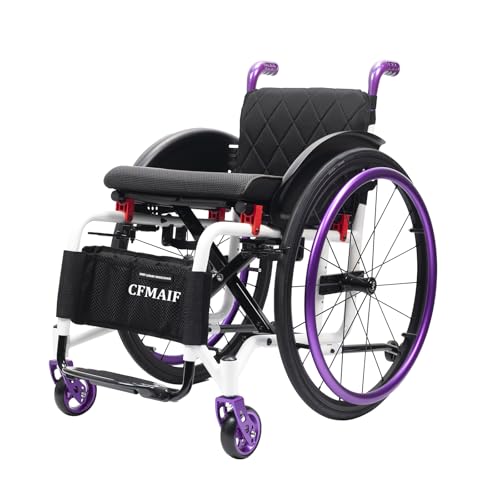 CFMAIF Silla de Ruedas Aluminio Plegable, Silla Ruedas autopropulsada Ligera, para minusválidos, Transporte, Frenos de Mano(38cm/14.9in Seat,Purple)