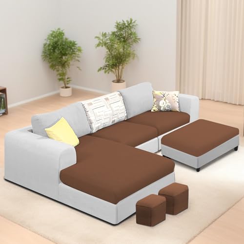 Image of Koza LHS 4 Seater L Shape Sofa Set with Center Table for Living Room (Brown Grey Fabric) Premium Fabric Sofa