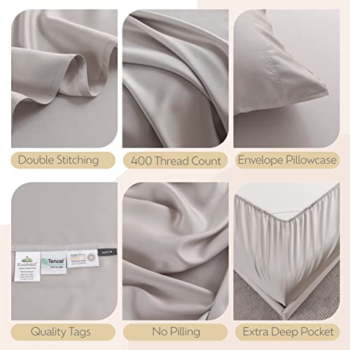 Split-King Eucalyptus Lyocell Bed Sheets, Hypoallergenic 100% Organic Tencel, Thermal Regulating And Moisture Wicking For Hot Sleepers, Superior To Bamboo Viscose. Extra Deep Pockets - Gray #TOP4