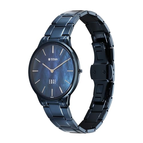 Image of Titan Edge Metal Ladies Allure Quartz Analog Blue Mother of Pearl Dial Blue Stainless Steel Strap Watch for Women - NT2734QM02