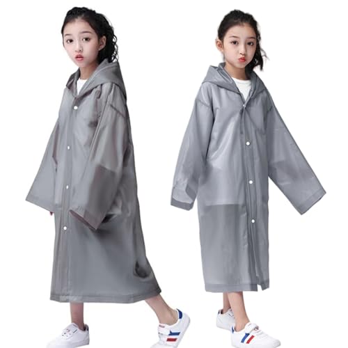 Image of Rain Poncho for Kids Boys Girls - 2 Pack Reusable Waterproof Rain Coat Jacket for Teen Disney, Clear Pink Yellow Blue Purple