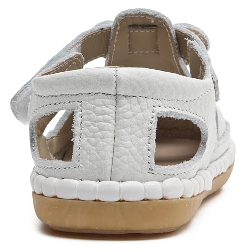 Image of DADAWEN Toddler Girls Leather Closed Toe Summer Sandals Lightweight Non-Slip Soft Sole Cute Flat Shoes Baby Flower Girl Shoes