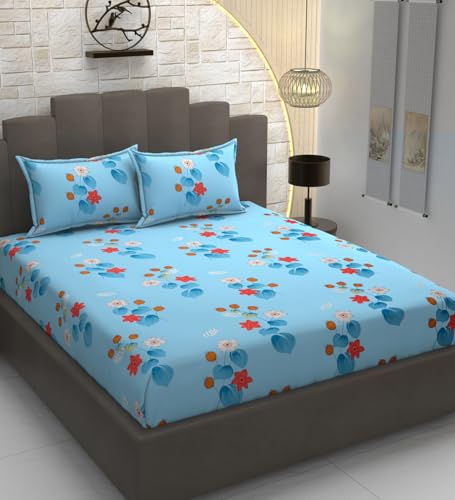 Image of Mafatlal Luxe Lilac 140 GSM Queen Size Microfiber Bedsheet with 2 Pillow Cover for Double Bed, 90x100 Inch - Blue, Premium, Lightweight & Durable