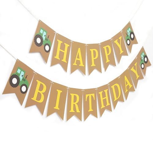 Tractor One Happy Birthday Banner - Tractor First/1st Birthday Party Decorations Farm Theme Party Banner Farm First/1st Decor (happy birthday)