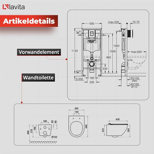 LAVITA Vorwandelement Solido + Wand Hänge WC Sofi Slim Brushed Gold Spülrandlos + WC Sitz mit Absenkautomatik Goldener Knopf Komplettset Unterputz Spülkasten Toilette Komplett Sett WC – Bild 3