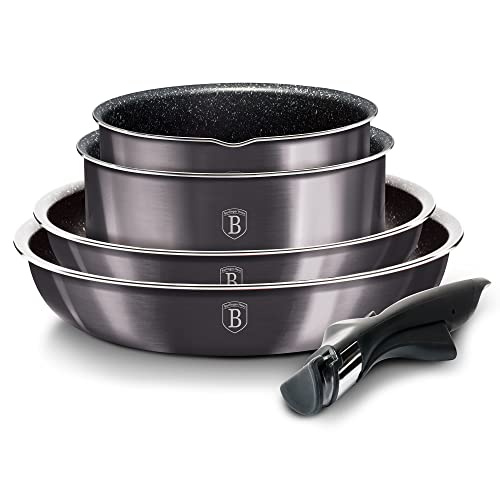Berlinger Haus Carbon Pro Batería Cocina Inducción 9 Piezas, Mango Extraíble Intercambiable,...
