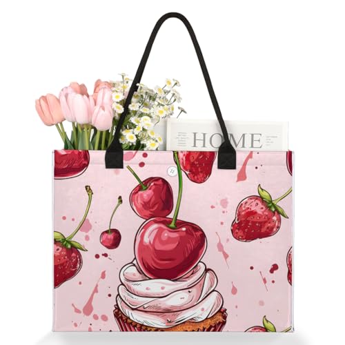Pink Cake Cherry Tote Bag for Women Large Beach Bag Reusable Tote Bags for Work Travel Beach Shopping3