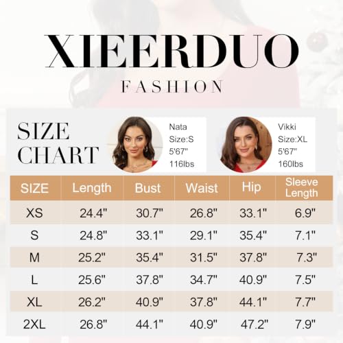 Image of XIEERDUO Womens Square Neck Short /Long SleeveTops 2024 Spring Summer Slim Fit Tees Shirts
