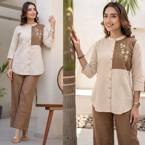 Image of TOPLOT Embroidery Cotton Kurta Set for Woman || Co ord Set for Women Stylish (5239)