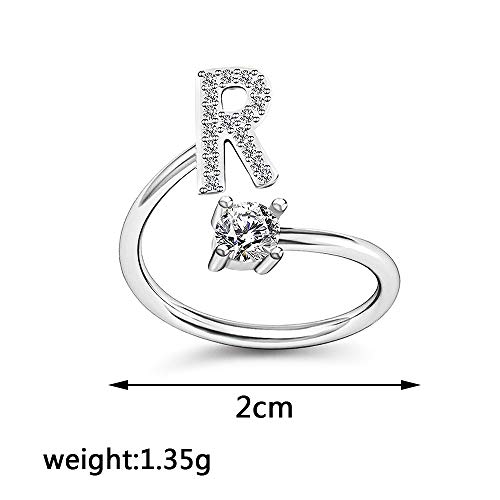 Image of HUJUON Silver Initial Letter Ring for Women. Adjustable Crystal Alphabet Ring,Name Initials Stackable Knuckle Rings A-Z CZ Open Ring