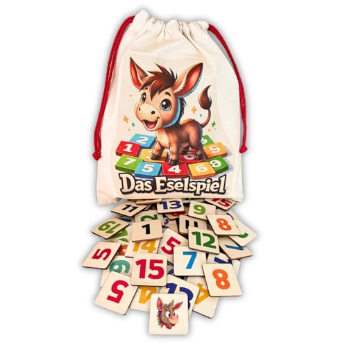 Mutou Das Eselspiel 2.0 ECKIG Volle Zahlen 121 Teile aus Holz mit Stoffbeutel Handgefertigtes Familienspiel - Lernspiel - Geschenk - Partyspiel - Gesselschaftsspiel - Reisespiel